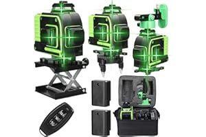 GEEVORKS Niveau Laser 360 4D 16 Lignes avec D'auto-Nivellement de 3° du Niveaux à Bulle Laser Vert Rotatif IP54 2xBatteries Rechargeables Outil de Niveau Laser en Croix Verte Vertical Horizontal