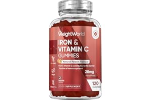 WEIGHTWORLD Iron Gummies - 28mg per Serving - 120 Gummies - with Vitamin C - 2 Months Supply - Natural Peach Flavour - 2 Per Day - Ferrous Fumarate Form - Vegan & Gluten-Free