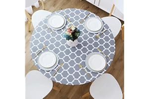 Dremisland Wodoodporny okrągły obrus, elastyczny, dopasowany, winylowy pokrowiec na stół z flanelowym spodem, zmywalny, marokański, olejoodporny, ochraniacz na stół z PCW, do jadalni, kuchni, na