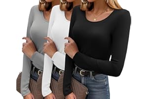 Ekouaer 3pcs Tee Shirt Manche Longue Femme sous Vetement Thermique Col Rond Moulant Top Chauds T-Shirt Basique XS-XXL