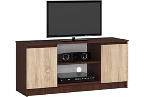 AKORD | Mobile per TV in Legno K 120 | Mobiletto Porta Televisione Soggiorno | Un ripiano Aperto | 2 Ripiani con Ante a Sinistra e a Destra | 55 x 120 x 40 cm | Peso 30kg | Wenge/Rovere Sonoma