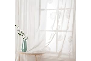 ‎MIULEE MIULEE Vorhänge mit Florales Stickerei, Gardinen Weiß für Wohnzimmer, Schlafzimmer Vorhang Transparent mit Ösen, 2er Set Voile Blumen Durchsichtig Vorhänge, Jeder H 145 X B 140cm