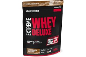 ‎BODY ATTACK SPORTS NUTRITION Body Attack Extreme Whey Deluxe - Chocolate Coconut Cream, 900g - Made in Germany - Eiweißpulver mit Aminosäuren, Triple-Whey-Complex, CFM Whey Isolate, perfekt lösliches Protein-Pulver, fettarm, zuckerarm