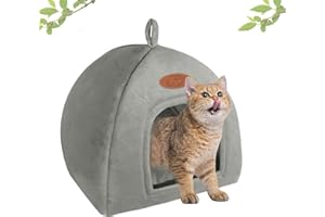 JAMHEXOU Cat Bed for Indoor Cats, 2-in-1 Cat House Pet Bed and Pet Supplies for Kitten and Small Cat or Dog Animal Cave, Cat Tent with Removable Machine Washable Pillow Cushion (Grey)