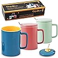 GiftsBuzz 3 Large Mug Set with lid 450ml, Big Ceramic Mug with Lid, Cups and Mugs, Porcelain Coffee Cups with Lids Tea Cups Coffee Mugs New Home Gifts for Mum