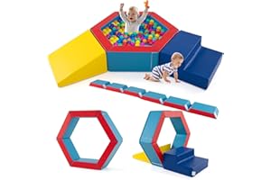 HOMFME Parcours Motricité Bébé, 3 en 1 Jouets d'escalade avec Piscine à Balles, Blocs Mousse & 100 Balles Océaniques, Module Motricité Bébé Housse Imperméable avec Attaches Crochets, pour 1+ Ans