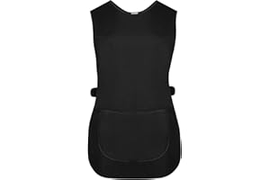 ACE ONLINE Ladies Womens Tabards Black with Black Piping Kitchen Cleaning Chef Overall Catering Tabard Apron with Pocket Side Button Fastening