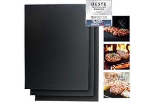 BLACKROX Grillmatten BBQROX "" Antihaft Grill Backmatte Wiederverwendbar Mehrweg Holzkohlegrill, Gasgrills Elektrogrill, Weber Style für Fleisch, Fisch (3er Set - 40x33 cm, Schwarz)