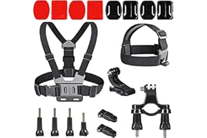 MELLYSTORE Kit de Accesorios para Camara Deportiva, 18PCS Accesorios Camara Deportiva, Arnés Camara Deportiva, Kit de Accesorios para GoPro, Pegatinas Gopro para Casco, Soporte Gopro, Accesorios Gopro