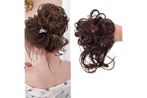 SHANGXIU Postiche de cheveux, messy bun hair pieces, Postiche Cheveux Naturel Bouclés Ondulés Extensions pour Femmes Fille (#2H33 mélange de noir naturel marron foncé)