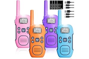 NXGKET Talkie Walkie Longue Portée 4 Pièces pour Enfants Adultes, Rechargeable Talkie-Walkie 5 km, Lampe Torche, 16 Canaux Radio, VOX pour Camping, Randonnée