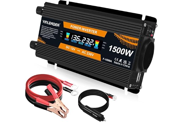 Yinleader Convertisseur de Tension 1500W 12V 220V Convertisseur 12V 230V LCD 2USB transformateur de Tension 12V 220V