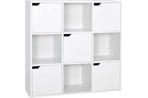 ‎MEERVEIL Meerveil Bücherschrank, Bücherregal, Aufbewahrungsregal, 9 Fächer mit 5 Türen, moderner Stil, Geeignet für Büro, Arbeitszimmer, Wohnzimmer, Korridor und andere Räume, weiß