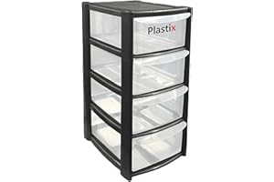 Plastix MINI SMALL Plastic Drawer Storage Tower Unit Office Home Desktop Stationery Make Up Organiser Tidy (Black, 4 Drawer Mini Tower)
