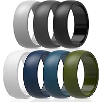 ThunderFit Men's Silicone Wedding Rings - 8.7mm Wide, Variety 7-Pack, Safe For Active Lifestyles