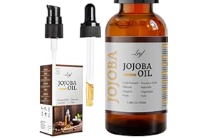 Leyf Bio Jojobaöl 100 ml, 100% Rein, Vegan, Körper, Haare, Gesicht, Nägel, Glasflasche + Glaspipette + Pumpe, Feuchtigkeitspflege, Futterspender, Körperöl Straffend