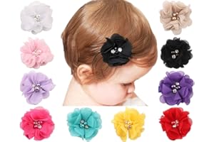 Txian 10PCS Chiffon Hair Clip Cute Flower Hairpin Rhinestones Pearl Hair Accessory For Girls Kid Baby