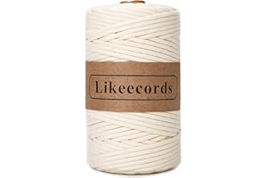 Likeecords Geflochtene Makramee-Baumwollkordel 5mm x 109 Yards, Makramee-Seil, 100% natürliches Baumwollseil, Bunte Bastelkordel aus Baumwolle für Taschen, Wandbehänge, Pflanzenaufhänger