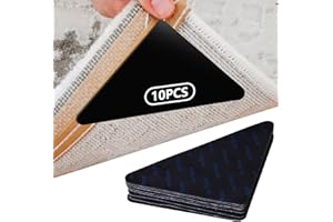 Olinner 10Pcs Rug Grippers Anti-Slip Rug Pads Gripper PU Triangle Carpet Gripper Reusable Anti Curling Carpet Stickers Washable Rug Tape for Wooden and Hard Floors, Black