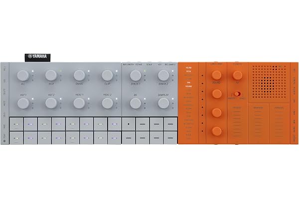 Yamaha SEQTRAK, Groovebox nomade – Studio de Production tout en un avec les moteurs audio Yamaha AWM2 + FM, un lecteur/enregistreur d'échantillons, et un haut parleur. Fonctionne sur batterie – Orange
