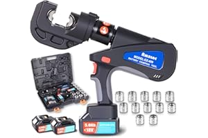 AMZCNC Pinza crimpatrice idraulica ricaricabile, batterie al litio da 18 V, 2 pezzi, 16-400 mm², 12 timbri, pinza crimpatrice per capicorda