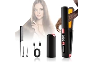 Anluomafuy Mini Straightener Wireless 2-in-1 Curling and Straightening, Wireless Straightener with 6 Temperatures, Portable Travel Straightener, Faster Heating, for Short and Long Hair