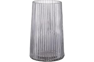 KAYLETIN Vaso in vetro nero per fiori, vaso a coste, vasi da fiori per bouquet, vasi in vetro moderno per soggiorno, camera da letto, tavolo da pranzo, ufficio, scaffale, 20 cm