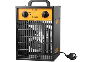 SIAL Chauffage Soufflant 3300 W - Industriel - Radiateur électrique - Pour Chantier, Atelier Ou Garage Avec Contrôle Thermostatique Entièrement Réglable et Deux Modes de Chauffage DA3.3