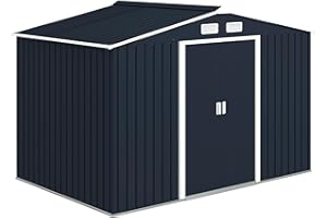 Outsunny Caseta de Jardín Exterior 4,9 m² 277x195x192 cm, Cobertizo de Jardín Exterior Metálico con Techo de Fibra de Vidrio, Puerta Corredera, Base Refuerzo (Suelo NO Incluido) y Ventanas Gris Oscuro