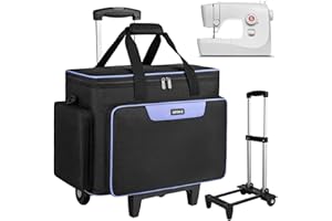 LEFOR·Z Rolling Sewing Machine Case with Wheels,Sewing Machine Carrying Bag,Trolley Tote Bag Fits for Most Standard Singer,Brother,Janome Sewing Machine and Accessories,Black