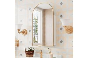Mepplzian Bathroom Cabinet with Mirror,Arch Bathroom Mirror Cabinet,Arched Mirror Cabinet Bathroom Wall,Mirrored Bathroom Cabinets Wall Mounted,Bathroom Mirror with Storage,Brush Champagne Gold 50x90