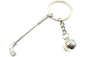 SNS COMPONENTS Porte-clés en acier inoxydable pour homme avec club de golf et balle de golfeur