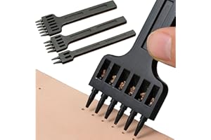 DXIA 3Pcs Punzoni in Acciaio,Punzonatrice Fai Da Te in Pelle,Strumenti di Punzonatura Punzoni, 5mm 2 + 4 + 6 Denti Cuciture Scalpello Tool, per Allacciatura Cucitura Artigianale in Pelle