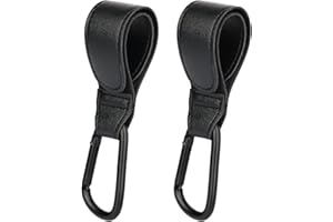 SAVITA 2 Piezas Gancho Carrito Bebe, Cuero Bolsa Bebé Ganchos Cochecito Gancho con Adhesivo Mágico Fuerte para Compras, Vestirse y Bolsas de Pañales (Negro)