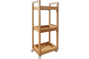 ‎RELAXDAYS Relaxdays Rollwagen, 3 Fächer, Bambus, HxBxT: 80x30x20 cm, Bad & Küche, MDF, schmaler Nischenwagen, Trolley, Natur