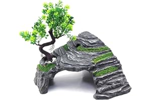 OMEM Reptil Box Refugio Terrario Escondite Cuevas Tortuga Plataforma para Tomar el Sol Decoración de Hábitat Humidificar Ocultar Cueva Resina Roca (XL)