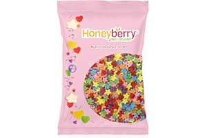 HONEYBERRY Zuccherini Decorativi per Dolci Naturali e Commestibili 55g – Codette di Zucchero Colorate per Decorare Torte, Cupcakes, Biscotti, Gelati, Dessert e Come Toppers per Glasse (Stelle Colorate)