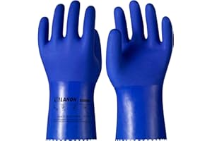 LANON PROTECTION LANON PVC Coated Chemical Resistant Gloves, Reusable Heavy Duty Work Gloves, Acid, Alkali & Oil Protection, Latex Free, Non-Slip, Waterproof, Large