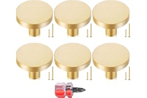 Nokwocy 6 Pièces Poignee Meuble Dorée, 30 * 25 mm Boutons de Meubles en Or, Boutons Armoire Ronds, Poignet Tiroir en Alliage d'aluminium Doré, avec tournevis, Poignee de Meuble,Bouton Tiroir