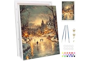 Bowetile Christmas Framed Paint by Numbers for Adults, Winter Village Painting by Numbers Kit for Adults Beginners Canvas Kit, DIY Color Oil Painting Acrylic Paints for Home Wall Decor 20x30cm