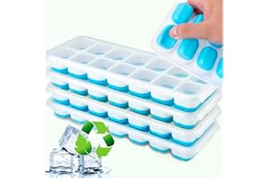 EVABRIS® Pack 4 Cubiteras para Hielo con Tapa, Hielera de Silicona para hacer Cubitos de Hielo, Ice Cube Maker Tray Silicone (Azul, 4 Unidades)