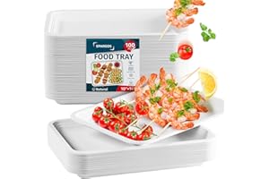 SPARGOS Paquete de 100 bandejas desechables de 14 pulgadas (35*25 cm) para servir alimentos - Platos grandes resistentes, biodegradables, ecológicos para catering y fiestas - Bandejas para comida, camarones