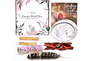‎MYHAPPYGOODS Premium Räucherset I Weisser Salbei zum Räuchern I Großer Holz Ständer, Palo Santo, Blumen weißer Salbei I Abalone-Muschel I Salbei Räuchern I AUSFÜHRLICHE Anleitung MIT AFFIRMATIONEN