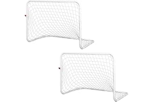 HOMCOM Set de 2 Mini Cages de Football pour Enfant - Ballon, Pompe, piquets Inclus - 78L x 46l x 56H cm - métal Blanc