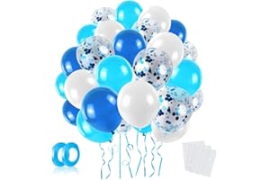 LAPONO Palloncini Azzurri Bianchi 60Pcs,12 Pollici Blu Confetti Elio Lattice Arco Palloncino Celesti Ghirlanda per Boy Girl Bimbo Baby Shower Compleanno Anniversario Laurea Decorazioni Festa