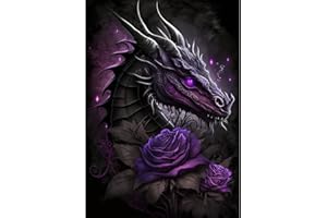 QENSPE 5D Diamond Painting Dragón Negro Cuadro Diamante Completo, Dragón Rose Diamond Art Kit para Adultos Niños, Rhinestones Bordado Punto de Cruz DIY Decoración Hogar 30x40cm