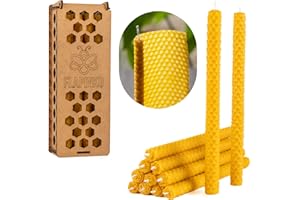FLAPINKO Tapered Beewax Candle Sets for Dinner Candle Sets 12pcs 1cm*21cm with Wooden Gift Box-Handmade Natural%100 Organic Pure-Cotton Wick–Luxury Premium Bees Wax Decorative Candles-Gift Set