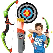 Jeu De Tir à L'arc LED Pour Enfants 5-12 Ans - 2 Arcs Lumineux, Cible Requin, Flèches Ventouse, 73 Cm, Intérieur/extérieur