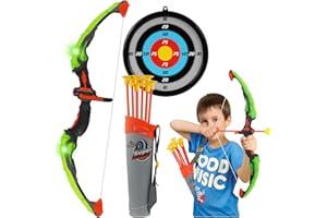 Flintronic Bow and Arrow Set for Kids, Archery Toys Set with LED Lights, Garden Toys with 1 Bow, 1 Quiver, 1 Target, 8 Suction Cups Arrows, Indoor and Outdoor Game for 3-12 Year Olds Boys Girls