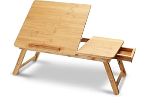 Harcas Bamboo Laptop Stand for Desk. Notebook Table Foldable and Portable Design. Adjustable Height and Viewing Angle. Can Be Used as a Breakfast Tray or Drawing Table. Ideal for 15.6-inch Laptops